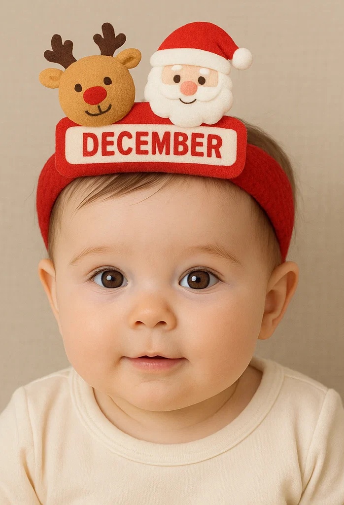 December Christmas Baby Headband – Santa & Reindeer Plush Design